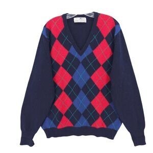 HAWICO Scotland 100% Pure Cashmere Sweater Pullover Blue Red Argyle Estimated XL